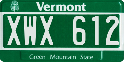 VT license plate XWX612