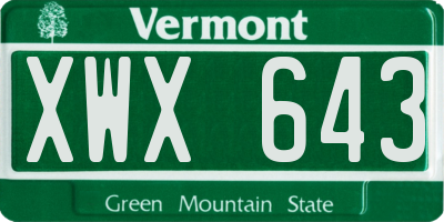 VT license plate XWX643