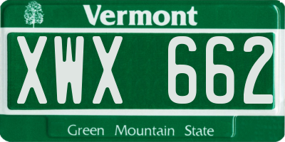 VT license plate XWX662