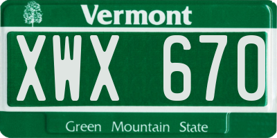 VT license plate XWX670