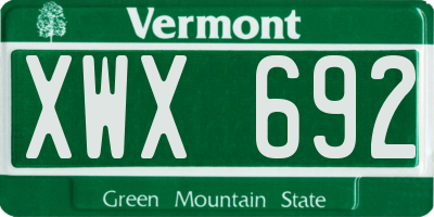 VT license plate XWX692