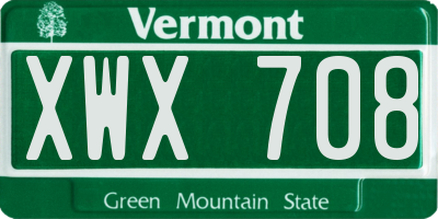 VT license plate XWX708