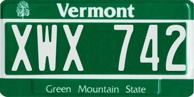 VT license plate XWX742
