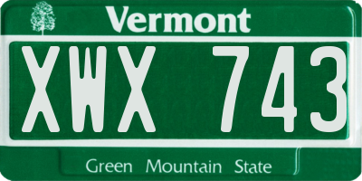 VT license plate XWX743