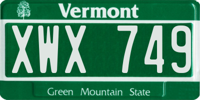 VT license plate XWX749