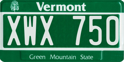 VT license plate XWX750