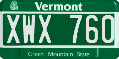 VT license plate XWX760