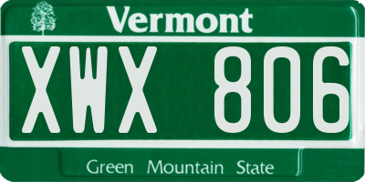 VT license plate XWX806
