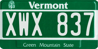 VT license plate XWX837