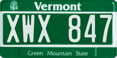 VT license plate XWX847