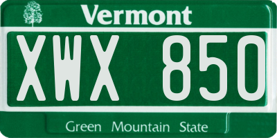 VT license plate XWX850