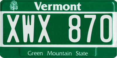 VT license plate XWX870