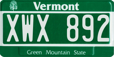 VT license plate XWX892