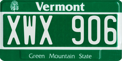 VT license plate XWX906