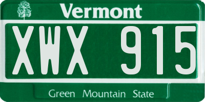VT license plate XWX915