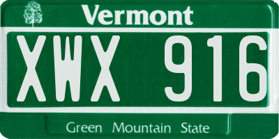 VT license plate XWX916