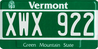 VT license plate XWX922