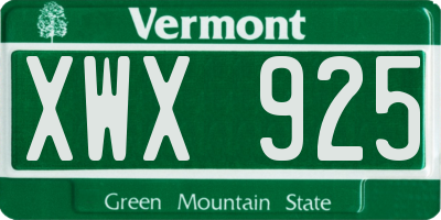VT license plate XWX925