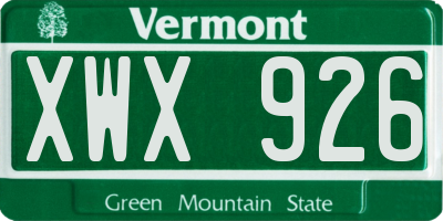 VT license plate XWX926