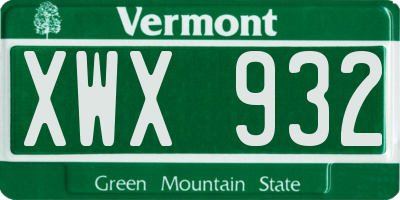 VT license plate XWX932