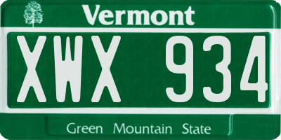 VT license plate XWX934