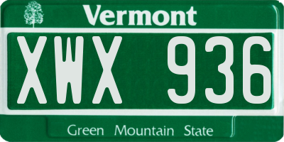 VT license plate XWX936
