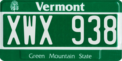 VT license plate XWX938