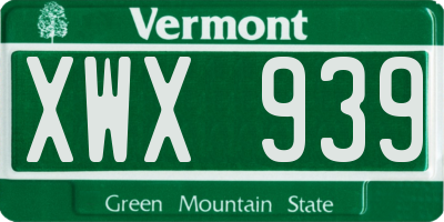 VT license plate XWX939
