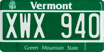 VT license plate XWX940