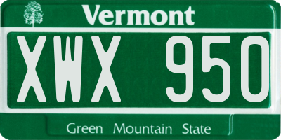 VT license plate XWX950