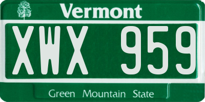 VT license plate XWX959