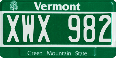 VT license plate XWX982