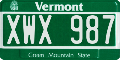 VT license plate XWX987