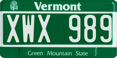 VT license plate XWX989