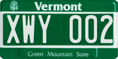 VT license plate XWY002