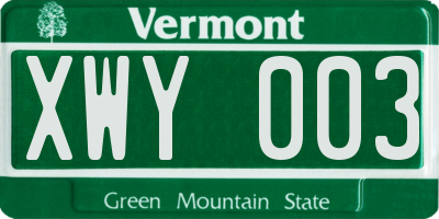 VT license plate XWY003