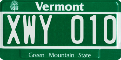 VT license plate XWY010
