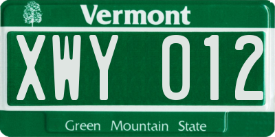 VT license plate XWY012