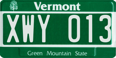 VT license plate XWY013