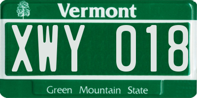 VT license plate XWY018