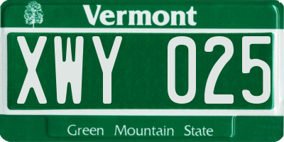 VT license plate XWY025