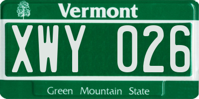 VT license plate XWY026