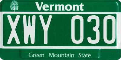 VT license plate XWY030