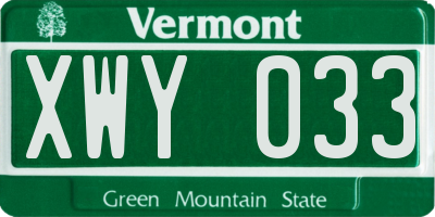 VT license plate XWY033