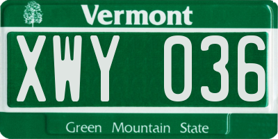 VT license plate XWY036