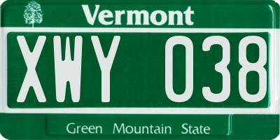 VT license plate XWY038