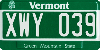 VT license plate XWY039