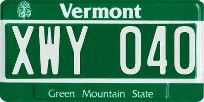 VT license plate XWY040