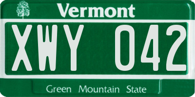 VT license plate XWY042