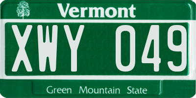 VT license plate XWY049